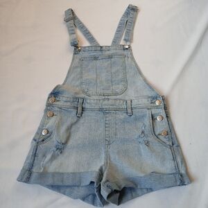 Old Navy Jean Overalls‎ Womens XS  Blue Denim Shortalls Distressed Light Wash